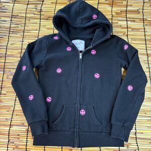 ShowStopper Kids Black Pink Heart Eye Smiley Face Zip Up Hoodie Youth Medium